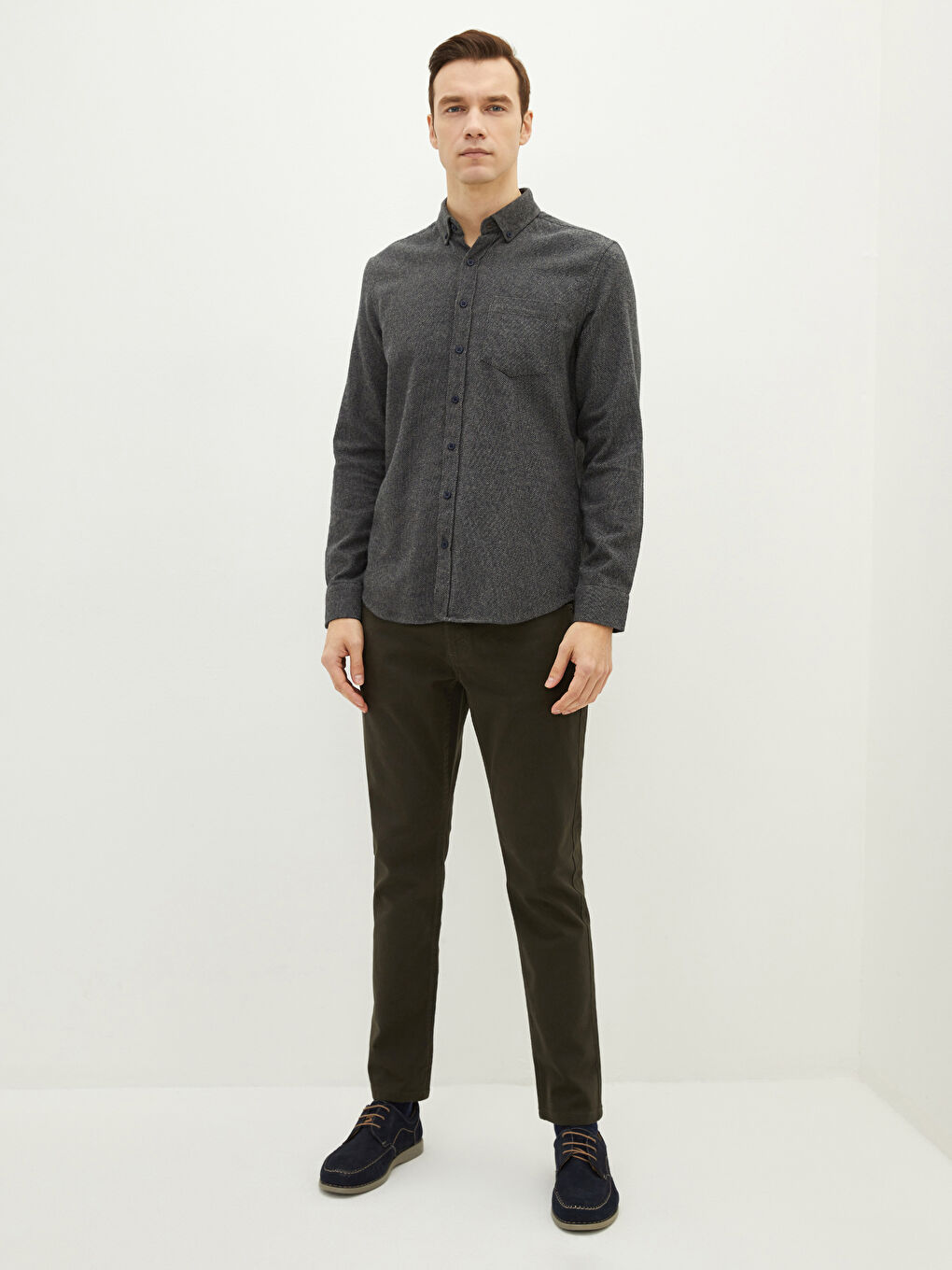 Bej Regular Fit Uzun Kollu Armürlü Erkek Gömlek-3