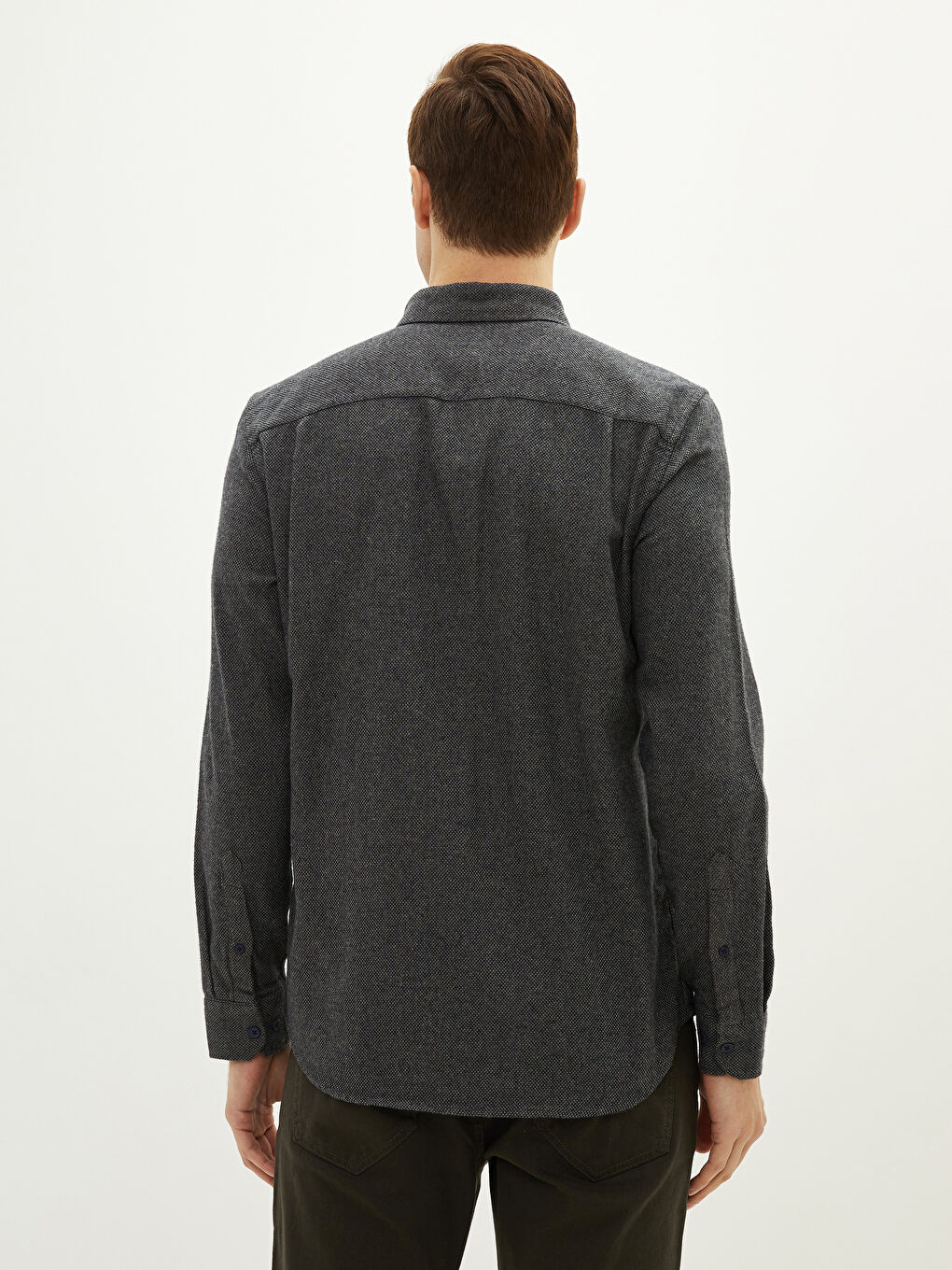 Bej Regular Fit Uzun Kollu Armürlü Erkek Gömlek-4