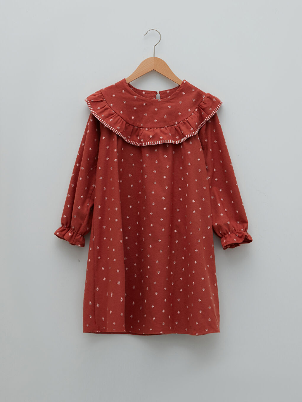 Robe Fille Imprimée à Manches Longues et Col Rond en Gabardine