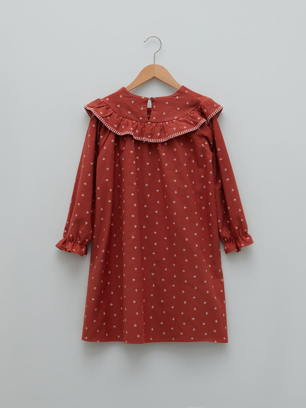 Robe Fille Imprimée à Manches Longues et Col Rond en Gabardine-1