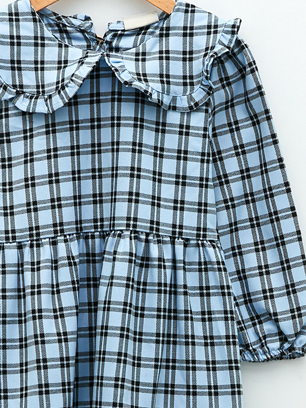 Rochie Fetiță cu Guler Bebe și Carouri, Mânecă Lungă-5