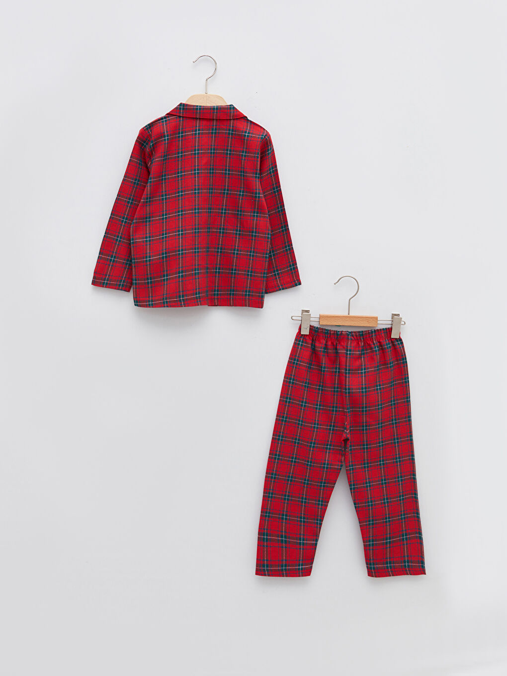 Polo Neck Long Sleeve Plaid Patterned Baby Girl Pajama Set-1