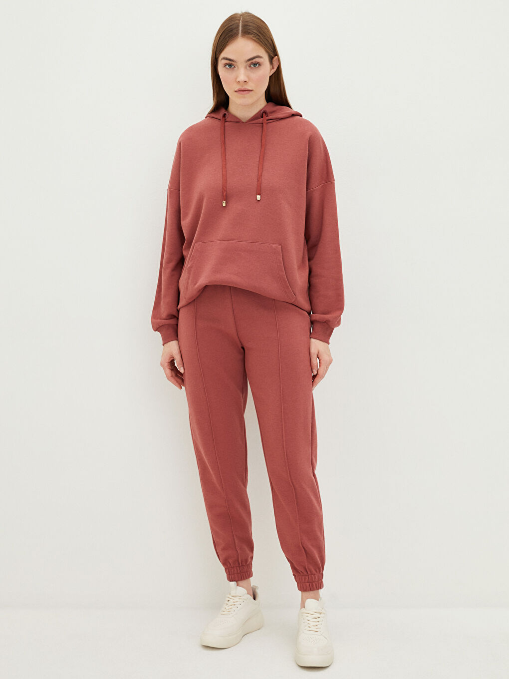 Pembe Beli Lastikli Düz Cep Detaylı Kadın Jogger Eşofman Altı-1