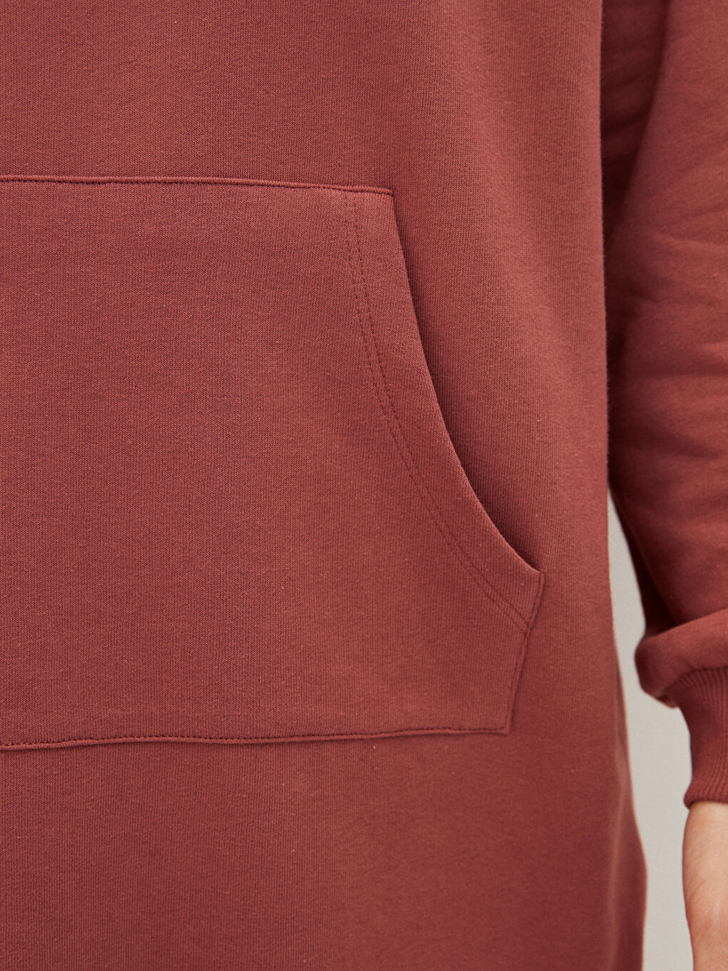 Pembe Kapüşonlu Düz Uzun Kollu Oversize Kadın Sweatshirt Tunik-3