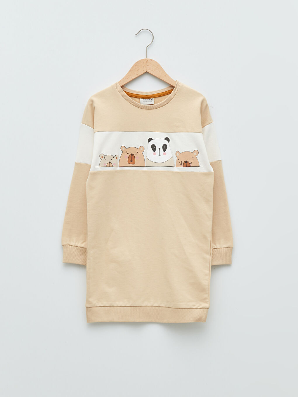 Crew Neck Printed Long Sleeve Girls' Dress