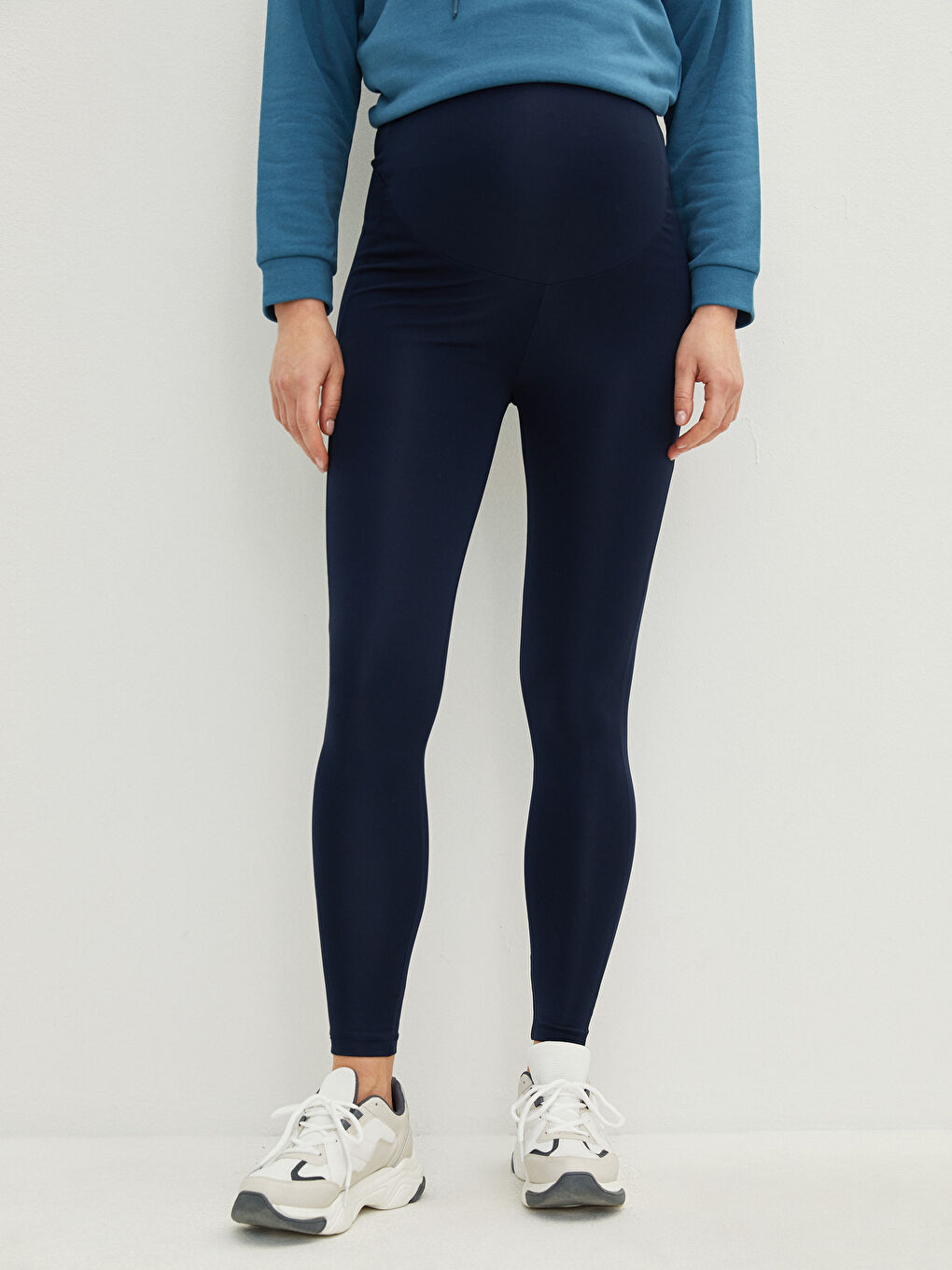 Elastic Waist Plain Maternity Leggings-2