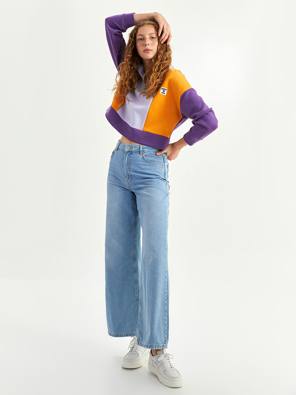 Hanorac cu Guler Tip Pâlnie și Mânecă Lungă pentru Femei cu Bloc de Culoare-3