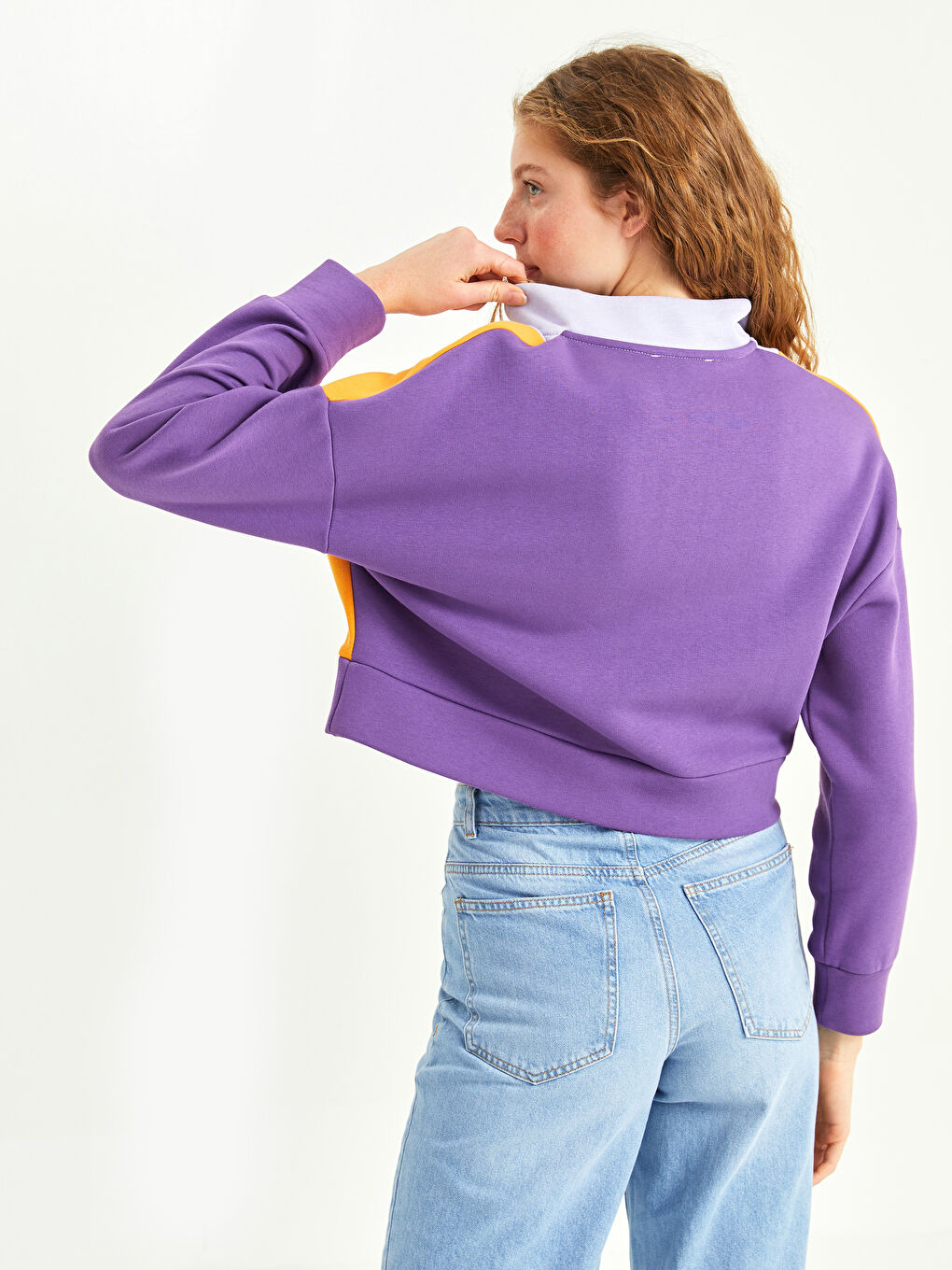 Hanorac cu Guler Tip Pâlnie și Mânecă Lungă pentru Femei cu Bloc de Culoare-4