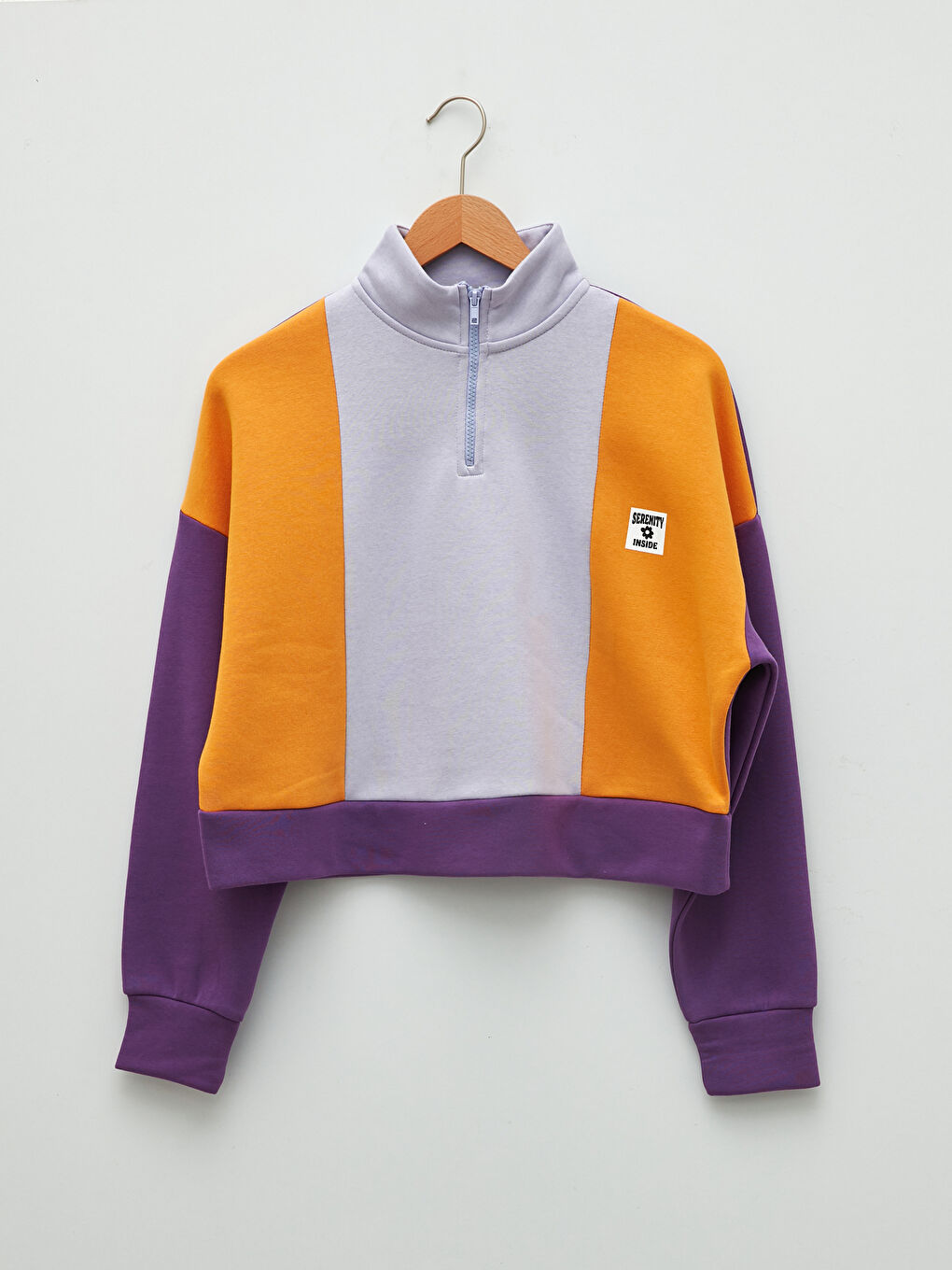 Hanorac cu Guler Tip Pâlnie și Mânecă Lungă pentru Femei cu Bloc de Culoare-5