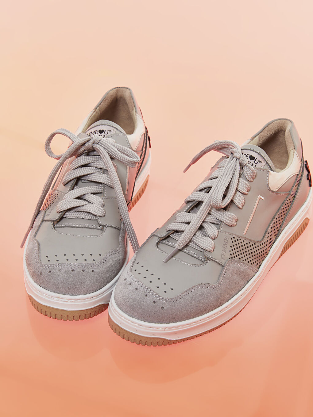 Bej Gerçek Deri Renk Bloklu Bağcıklı Kadın Spor Ayakkabı-1