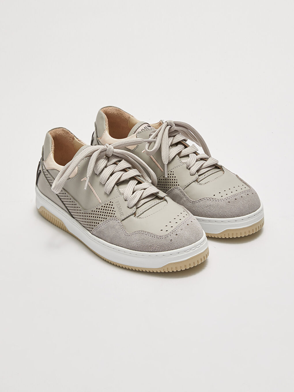 Bej Gerçek Deri Renk Bloklu Bağcıklı Kadın Spor Ayakkabı-2