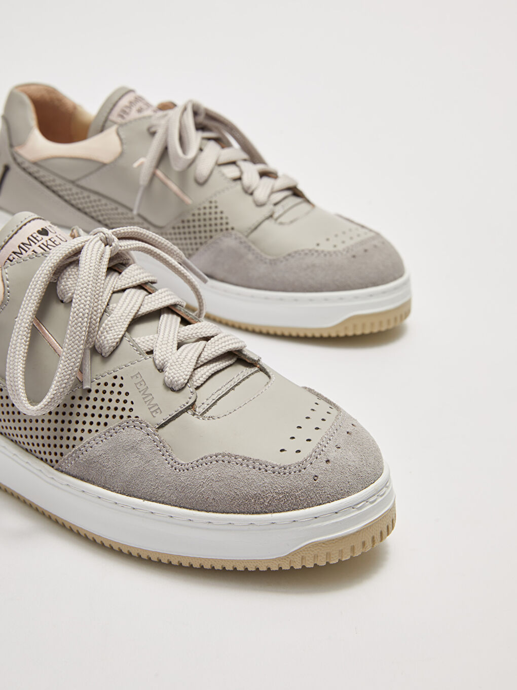 Bej Gerçek Deri Renk Bloklu Bağcıklı Kadın Spor Ayakkabı-4