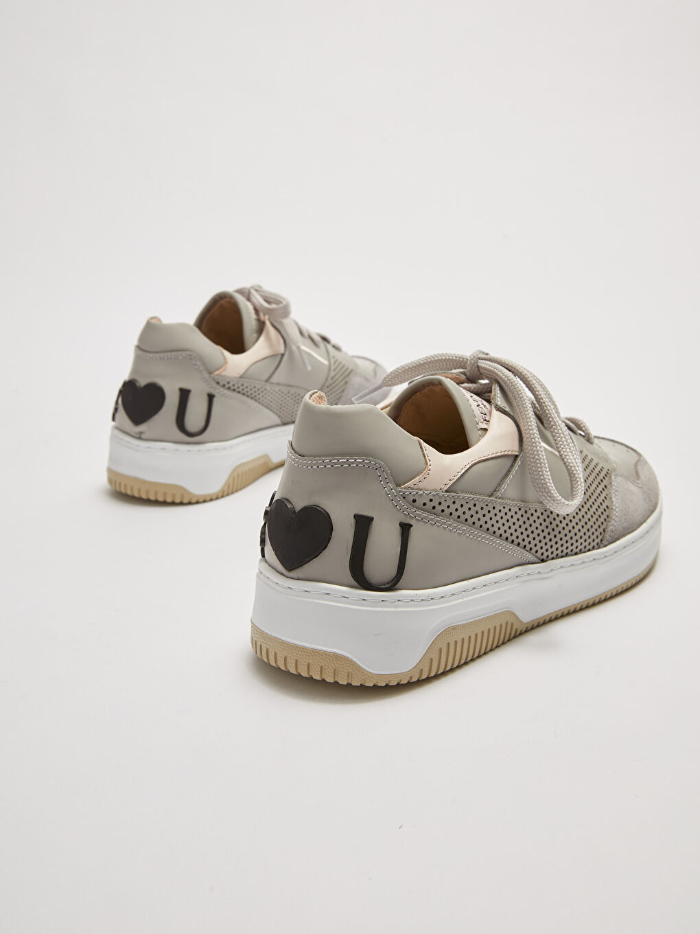 Bej Gerçek Deri Renk Bloklu Bağcıklı Kadın Spor Ayakkabı-6