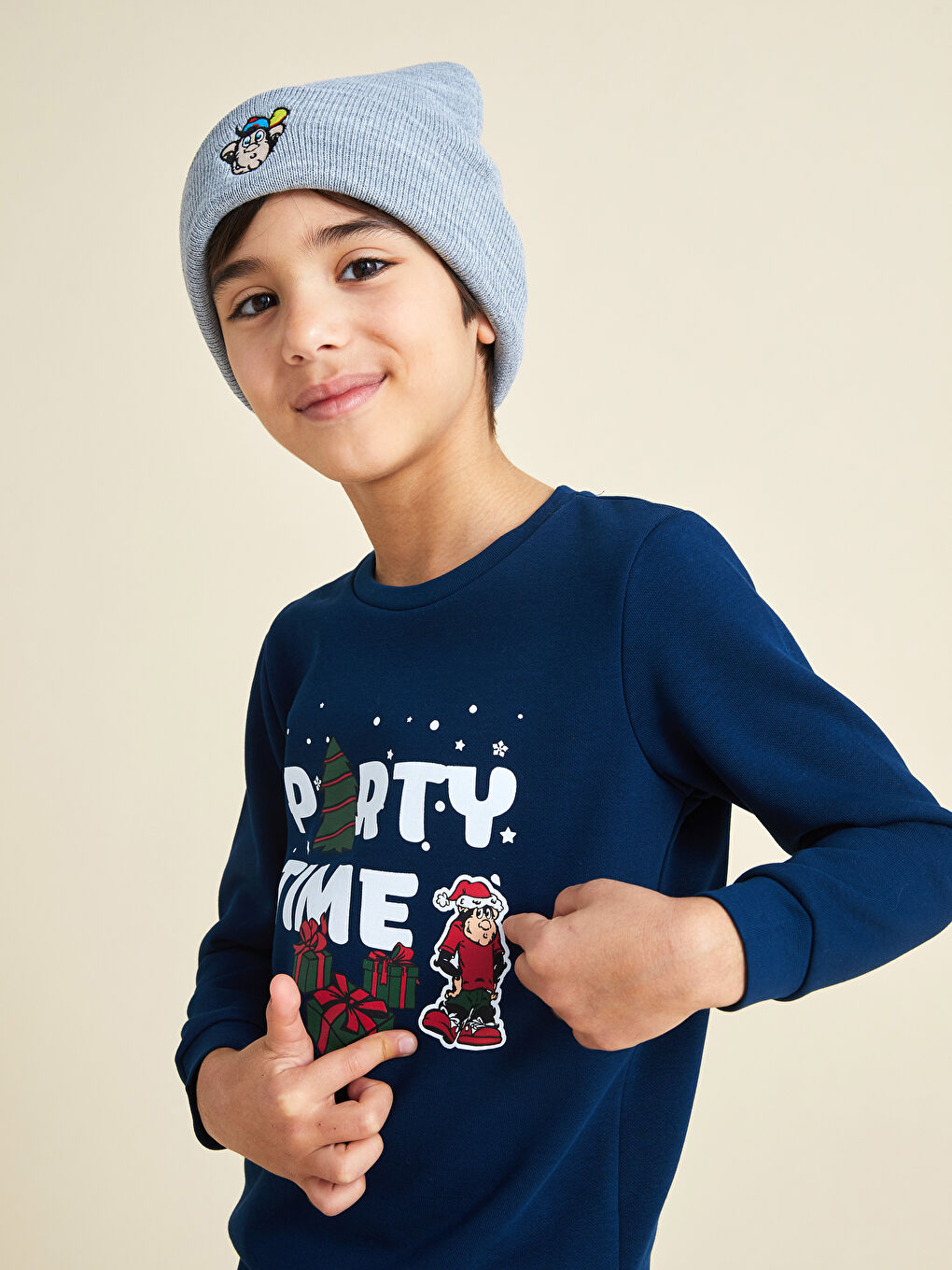 LCW Kids Crew Neck Nostalgic Monkey Printed New Year Themed Long Sleeve Boy Sweatshirt -W1L706Z4-JC7
