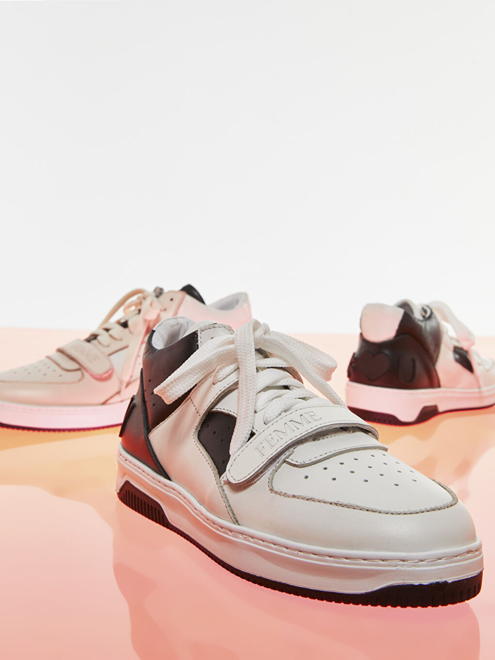 Beyaz Gerçek Deri Renk Bloklu Bağcıklı Kadın Spor Ayakkabı