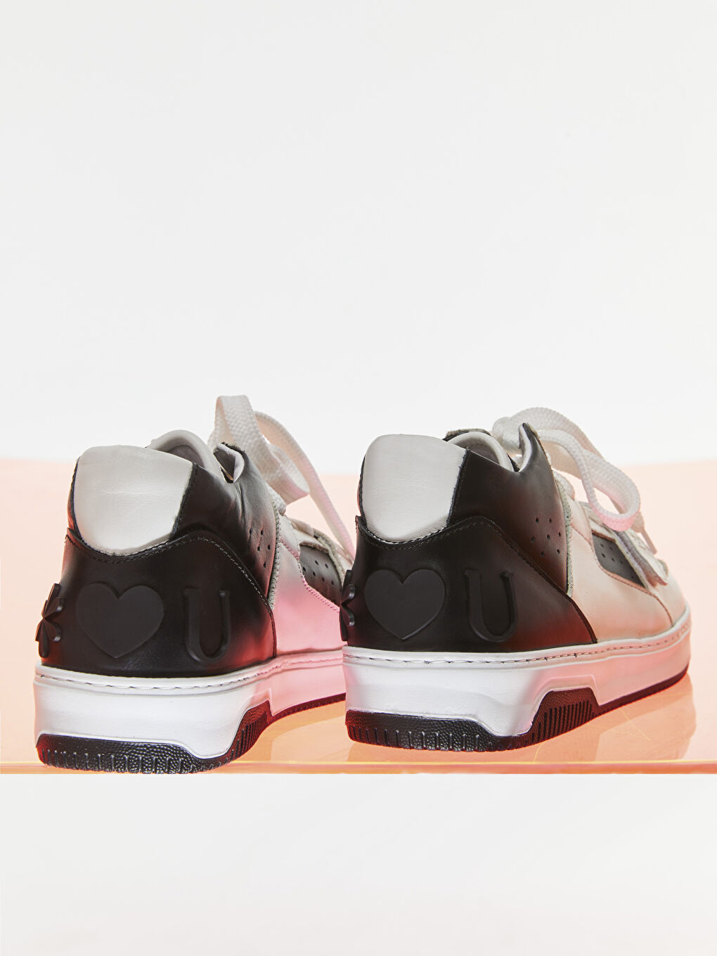 Beyaz Gerçek Deri Renk Bloklu Bağcıklı Kadın Spor Ayakkabı-1