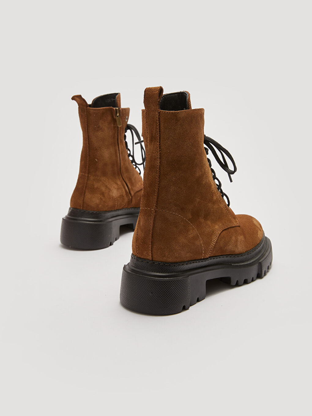 Kahverengi Gerçek Deri Bağcık ve Fermuarlı Kalın Taban Kadın Bot-7