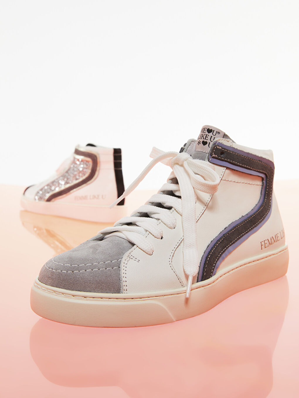 Gerçek Deri Color Block Lace Up Ankle Length Women's Sneakers