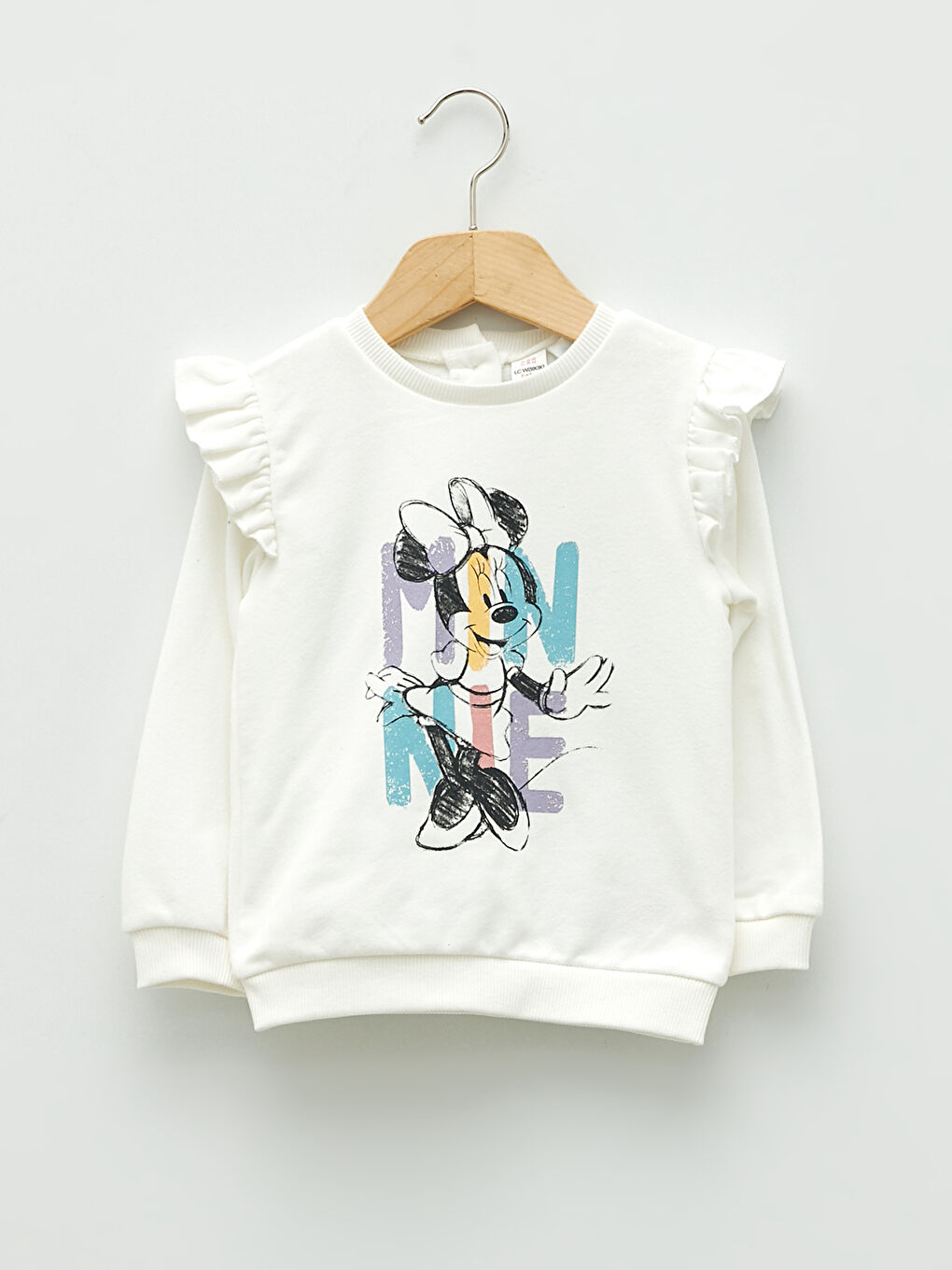 Ekru Bisiklet Yaka Uzun Kollu Minnie Mouse Baskılı Kız Bebek Sweatshirt