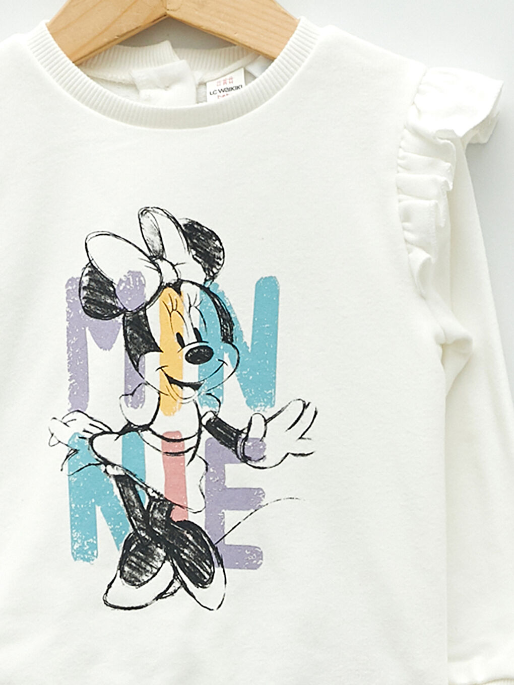 Ekru Bisiklet Yaka Uzun Kollu Minnie Mouse Baskılı Kız Bebek Sweatshirt-2