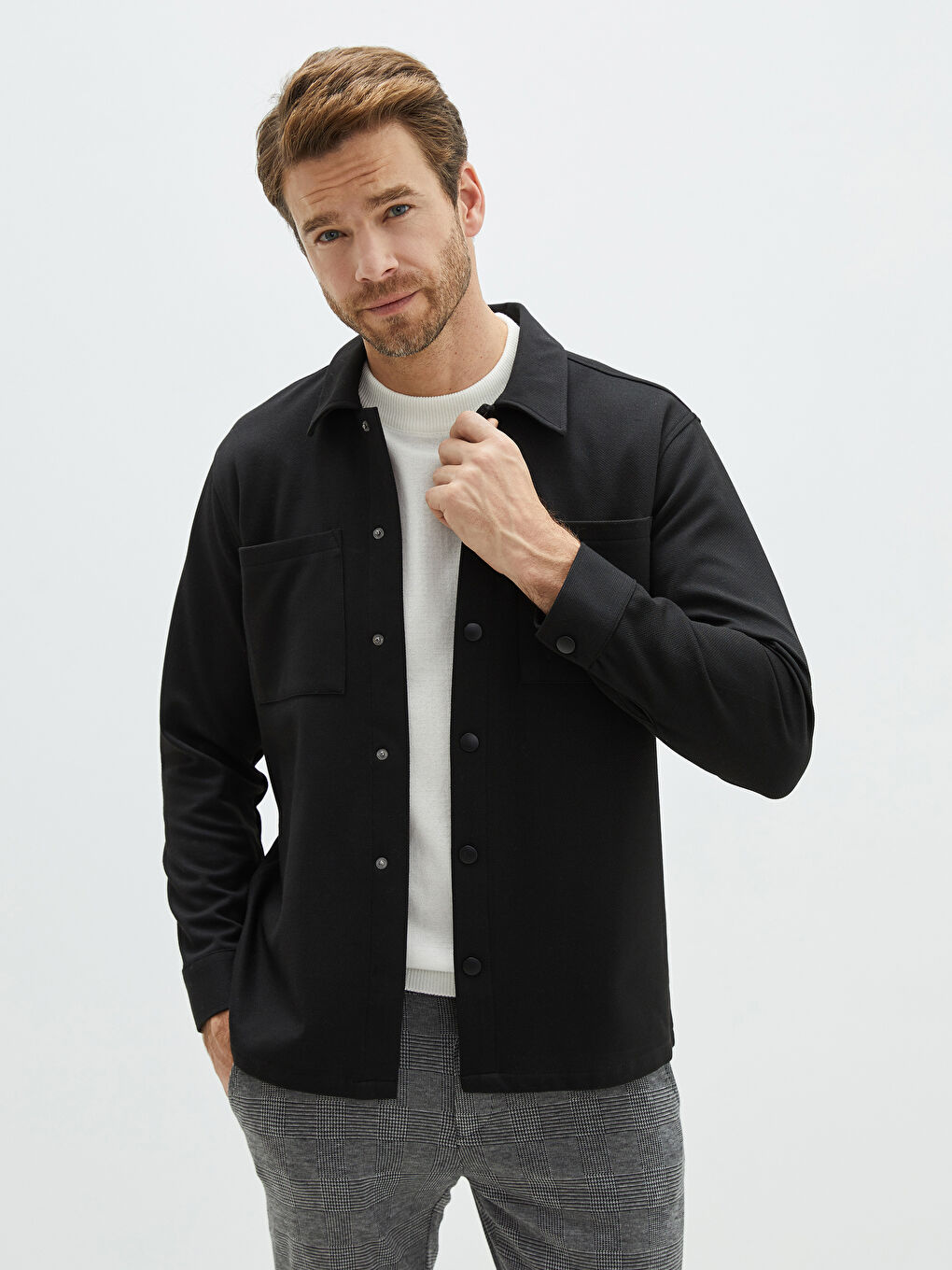 Χαλαρή Εφαρμογή Μακρυμάνικο Ανδρικό Πουκάμισο Ζακέτα-1