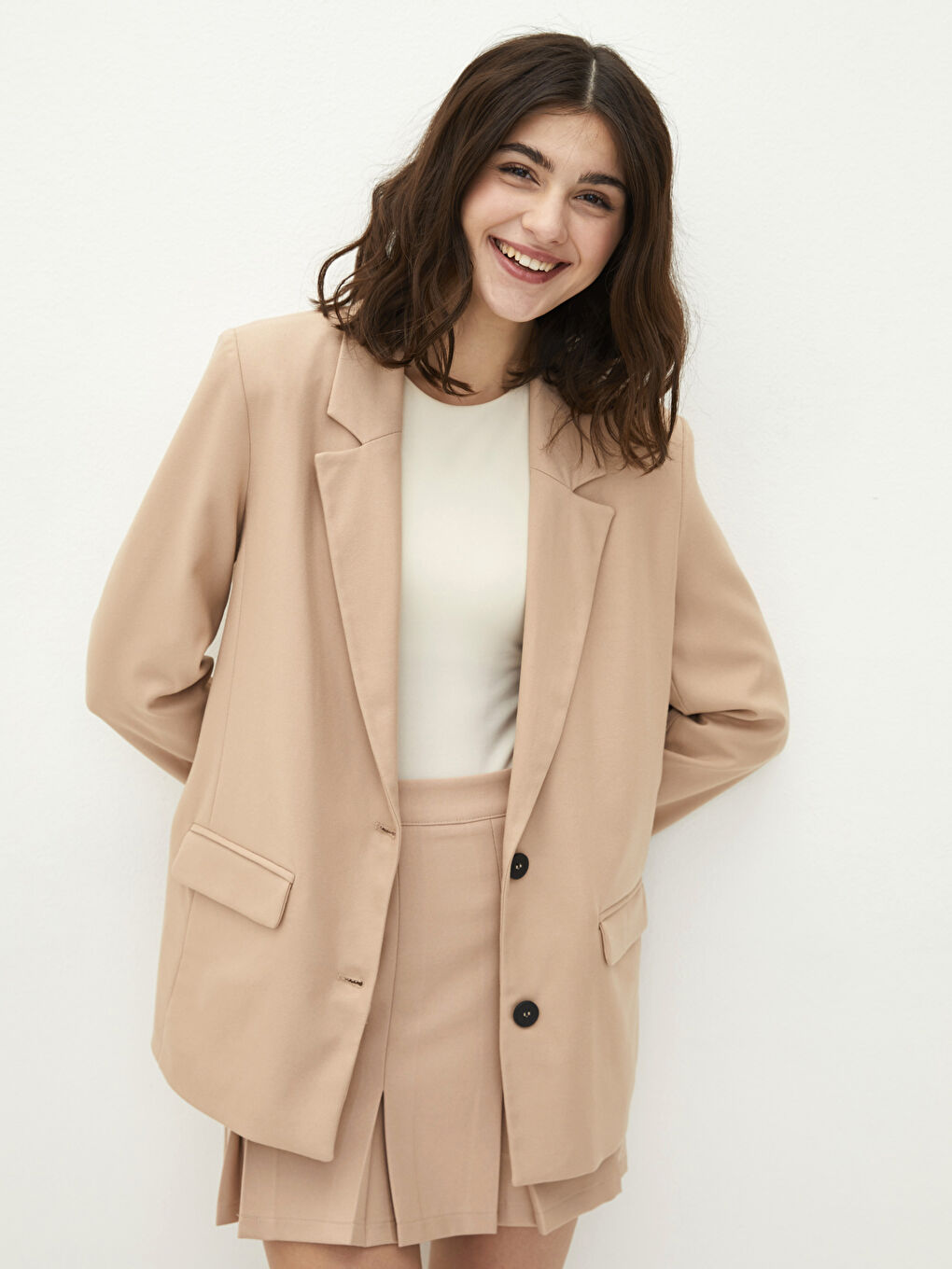 Buttoned Regular Long Sleeve Gabardine Fabric Women's Jacket-1