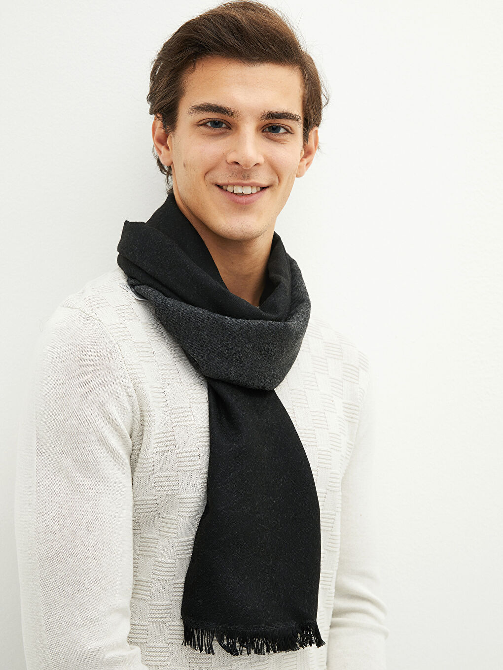 Antrasit Püskül Detaylı Erkek Atkı-1