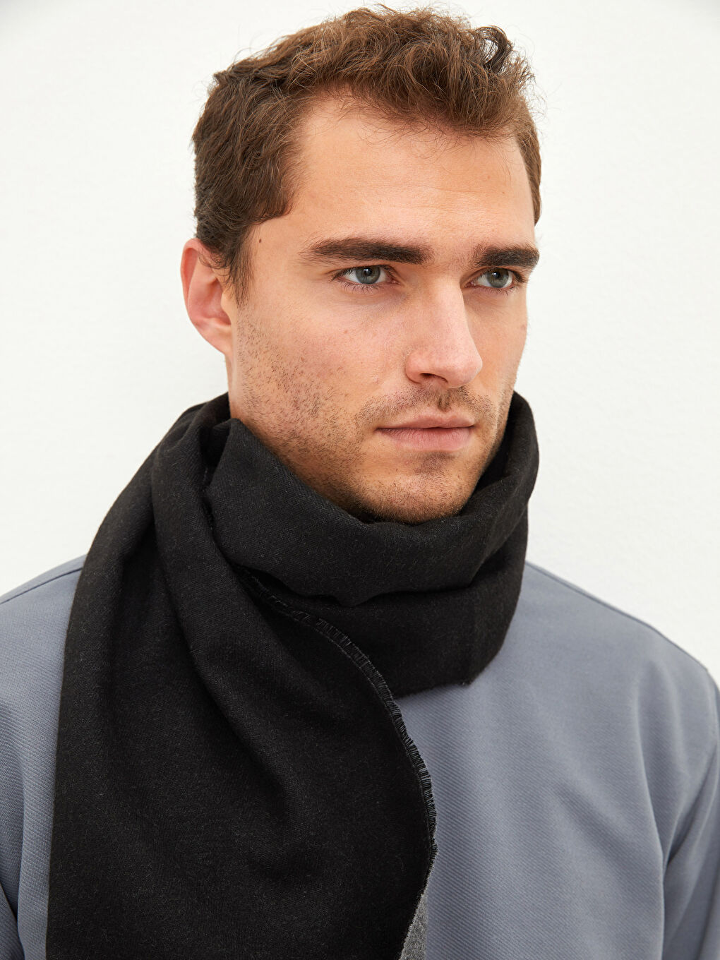 Antrasit Püskül Detaylı Erkek Atkı-2