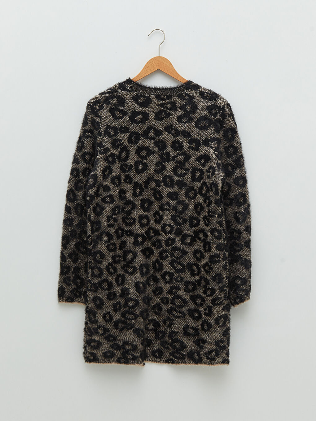 Bej Şal Yaka Desenli Uzun Kollu Kadın Triko Hırka-5