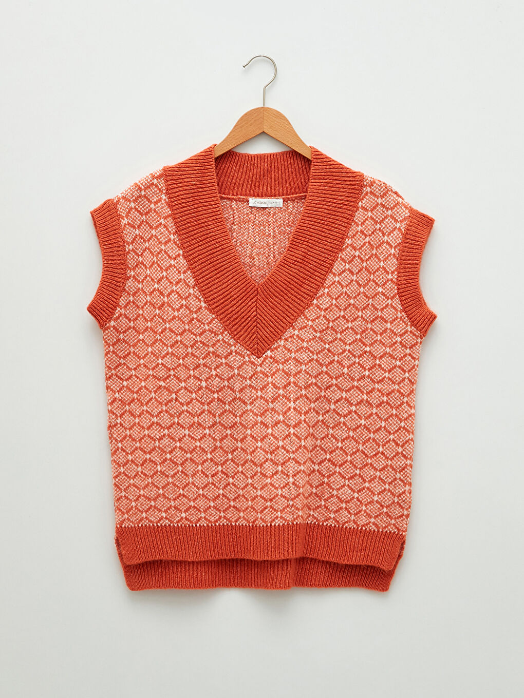V Neck Patterned Women's Tricot Sweater-6