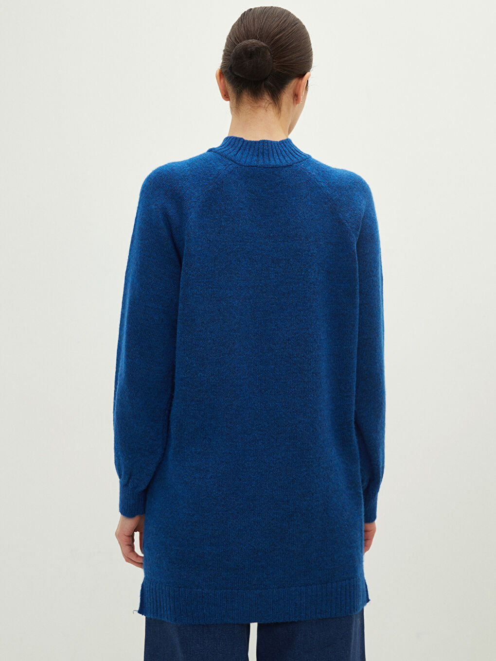 Mavi Yarım Balıkçı Yaka Oversize Kadın Triko Tunik-8