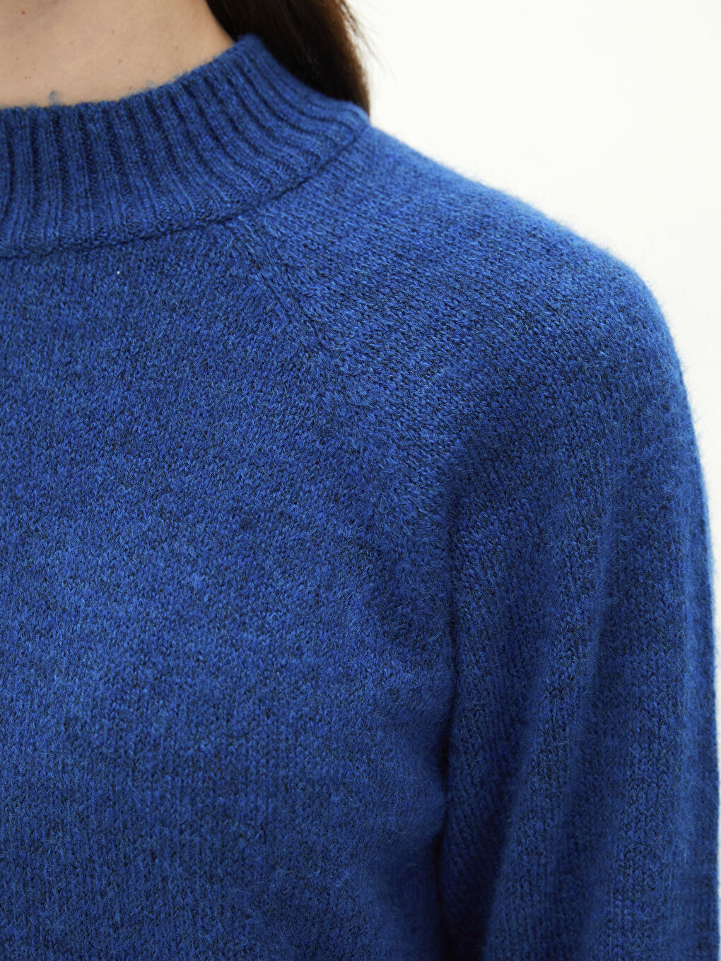 Mavi Yarım Balıkçı Yaka Oversize Kadın Triko Tunik-4