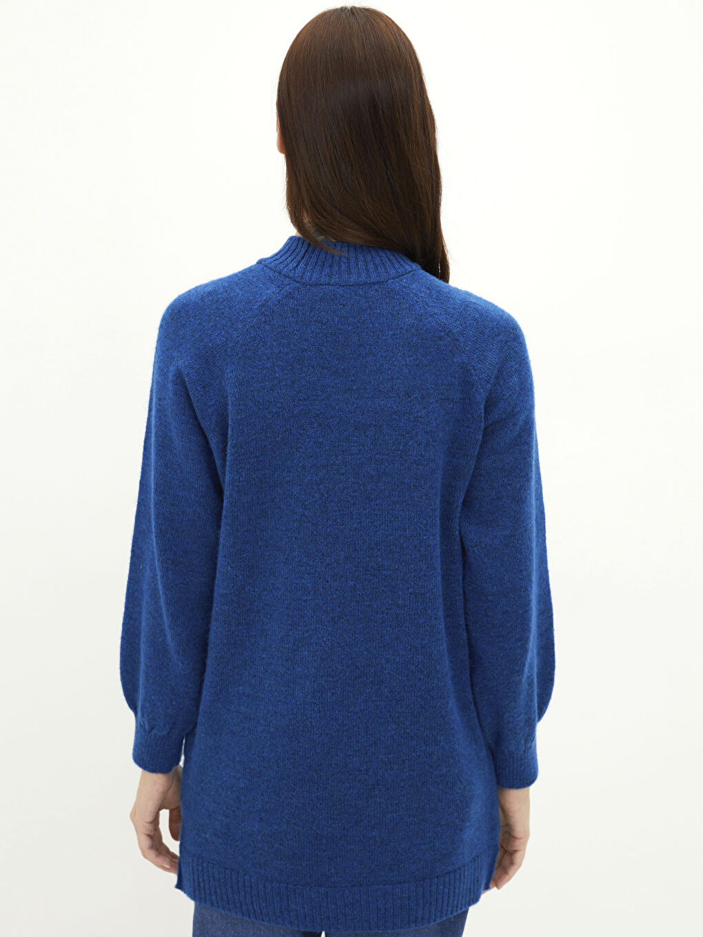 Mavi Yarım Balıkçı Yaka Oversize Kadın Triko Tunik-6