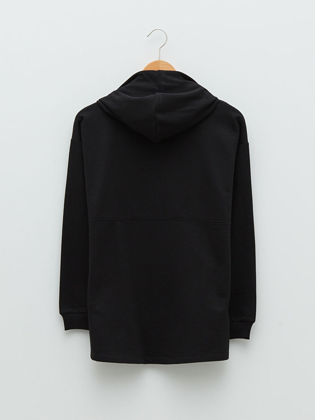 Siyah Kapüşonlu Düz Uzun Kollu Oversize Kadın Sweatshirt-6