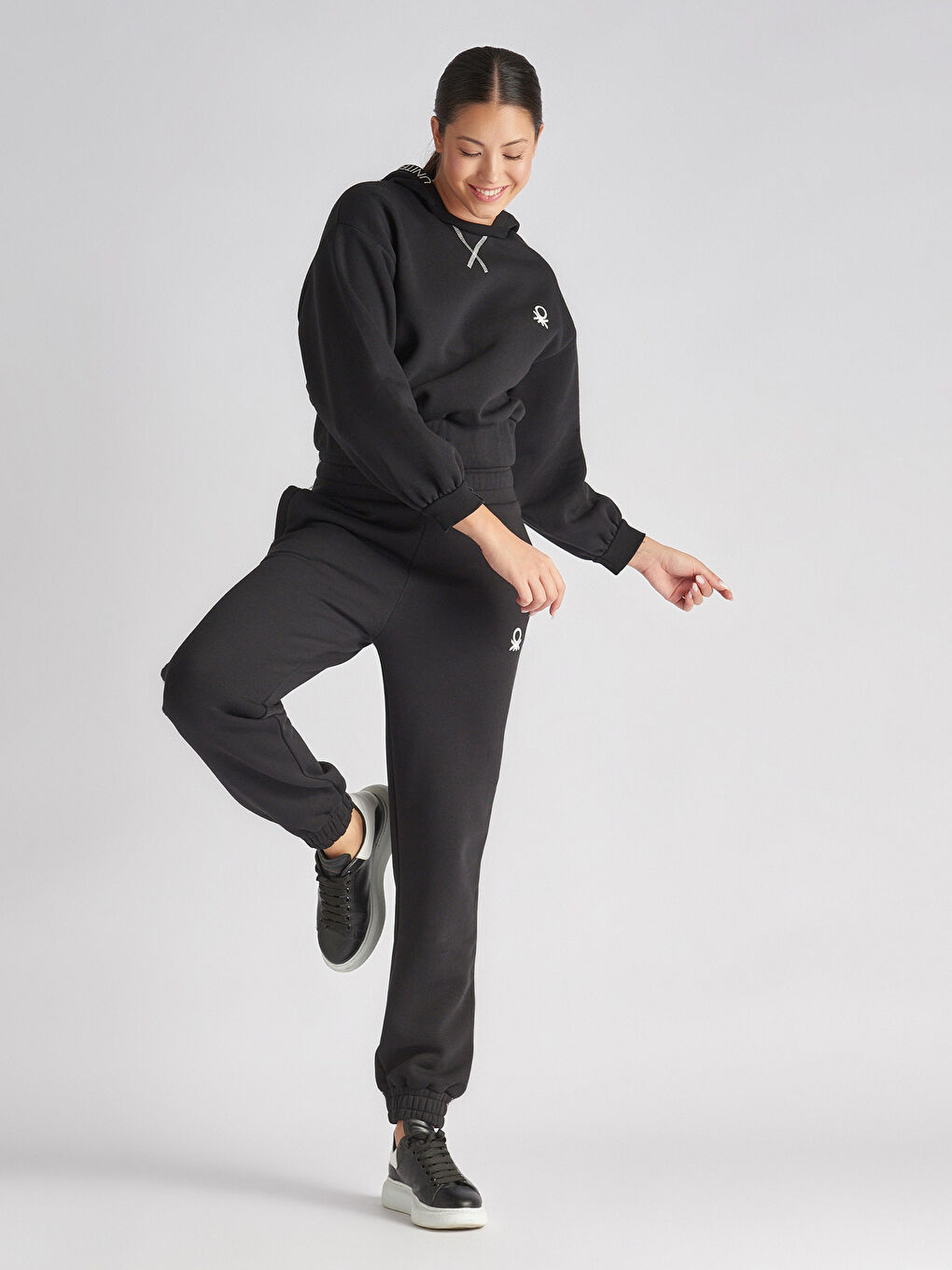 Siyah Baskılı Oversize Kadın Jogger Eşofman Altı