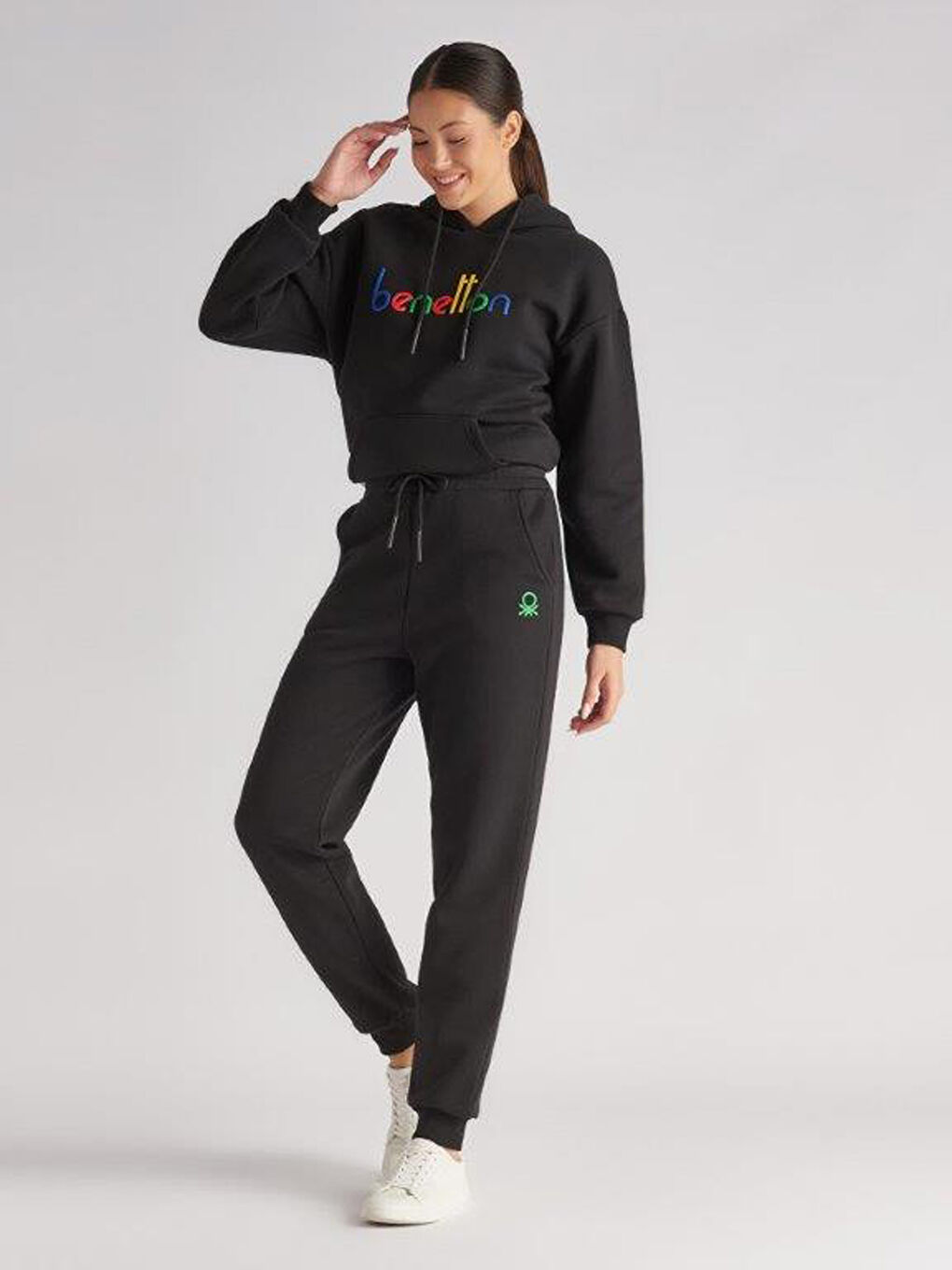 Siyah Baskılı Oversize Kadın Jogger Eşofman Altı