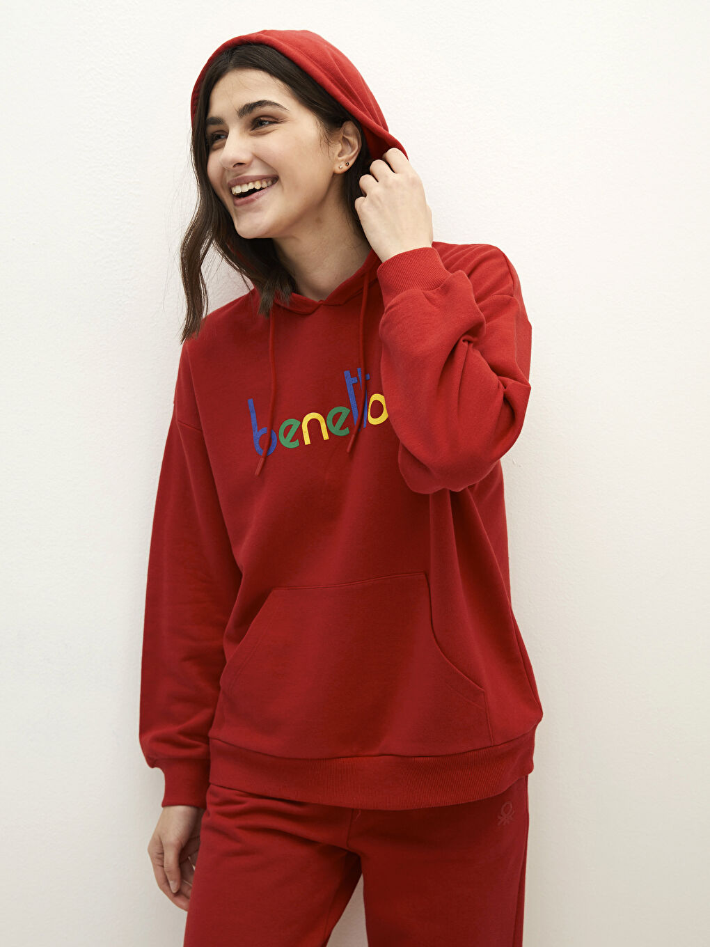 United Colors Of Benetton Kırmızı Baskılı Oversize Uzun Kollu Kadın Sweatshirt