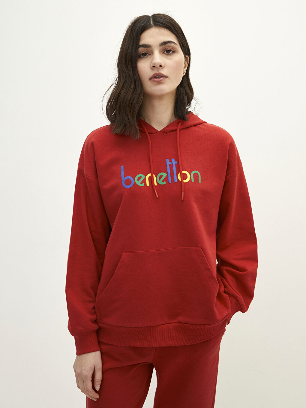 United Colors Of Benetton Kırmızı Baskılı Oversize Uzun Kollu Kadın Sweatshirt - 1