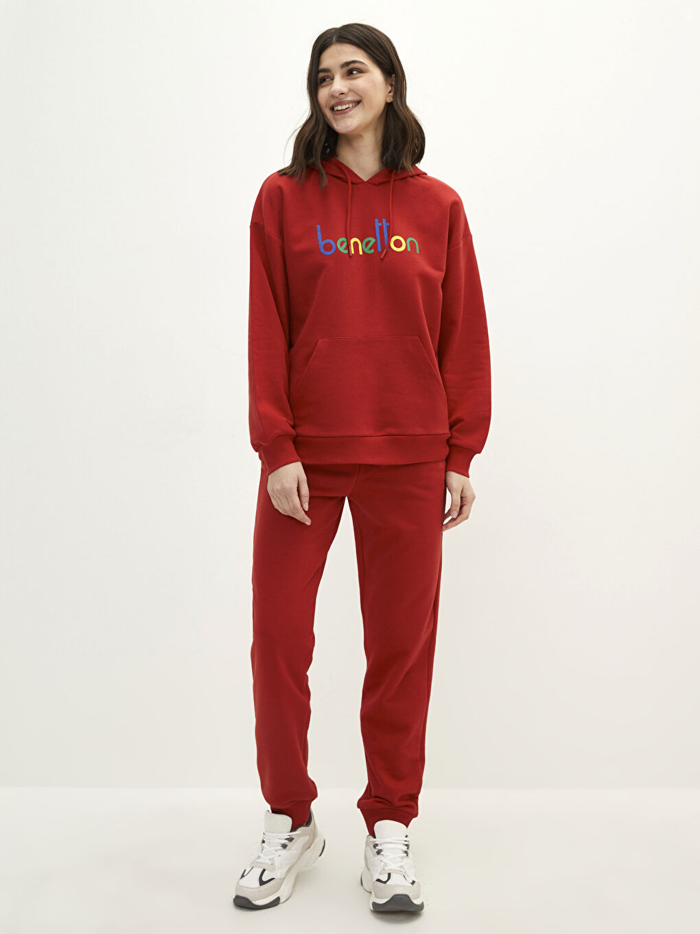 United Colors Of Benetton Kırmızı Baskılı Oversize Uzun Kollu Kadın Sweatshirt - 2