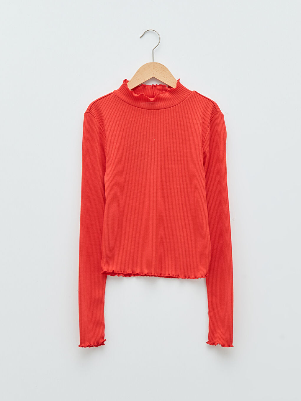 Funnel Neck Plain Long Sleeve Women's T-Shirt-6