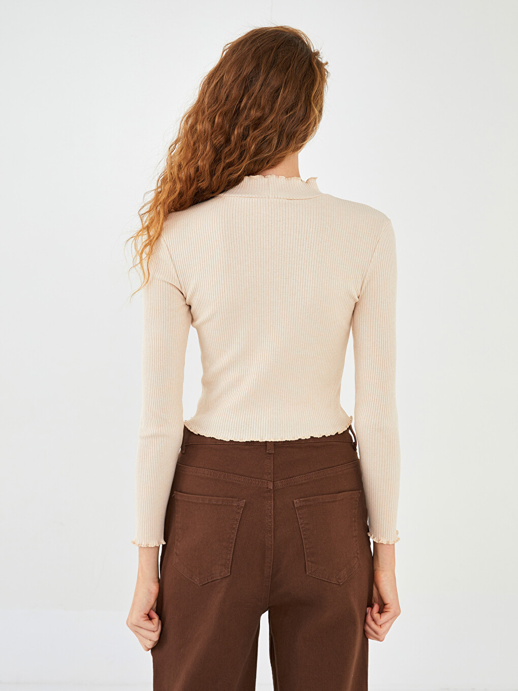 Funnel Neck Plain Long Sleeve Women's T-shirt-4