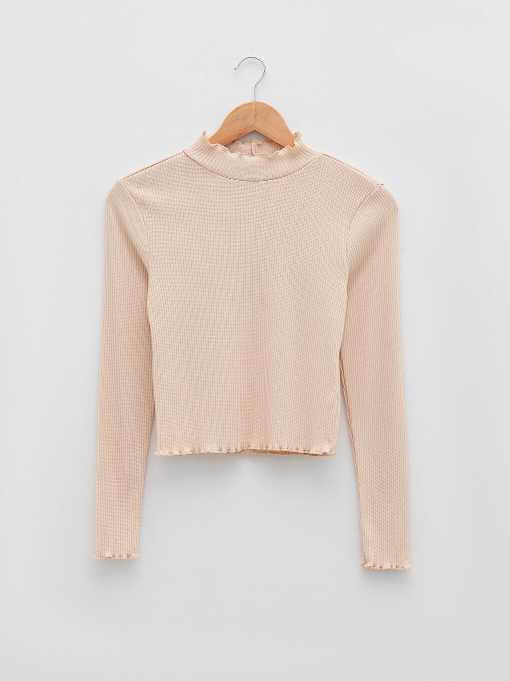 Funnel Neck Plain Long Sleeve Women's T-shirt-5