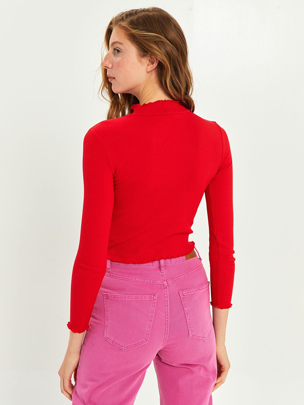 Funnel Neck Plain Long Sleeve Women's T-Shirt-5
