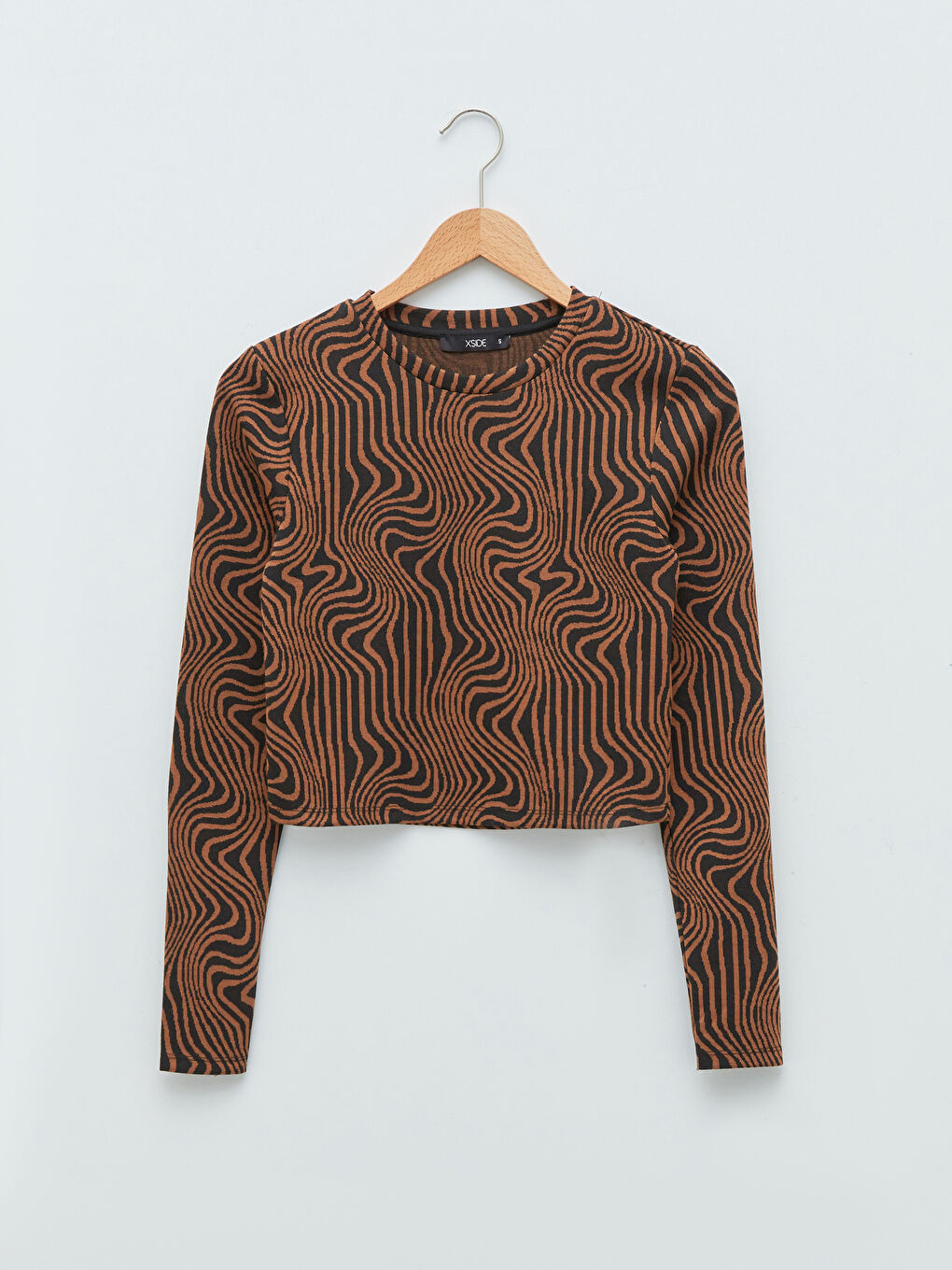 Bluză Crop cu Model, Guler Rotund, Mânecă Lungă pentru Femei-5