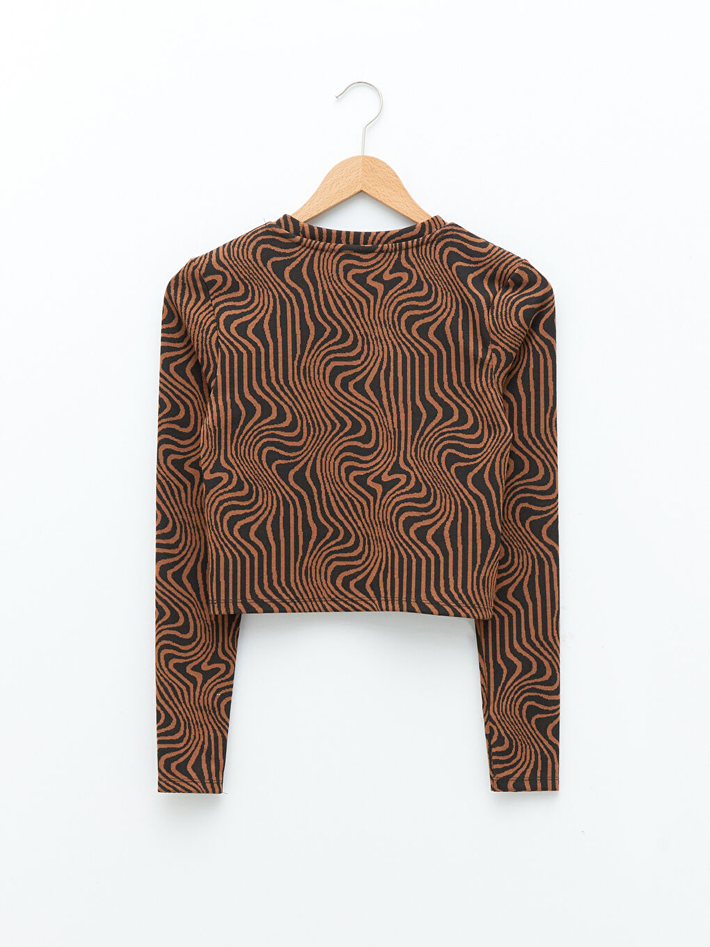 Bluză Crop cu Model, Guler Rotund, Mânecă Lungă pentru Femei-6