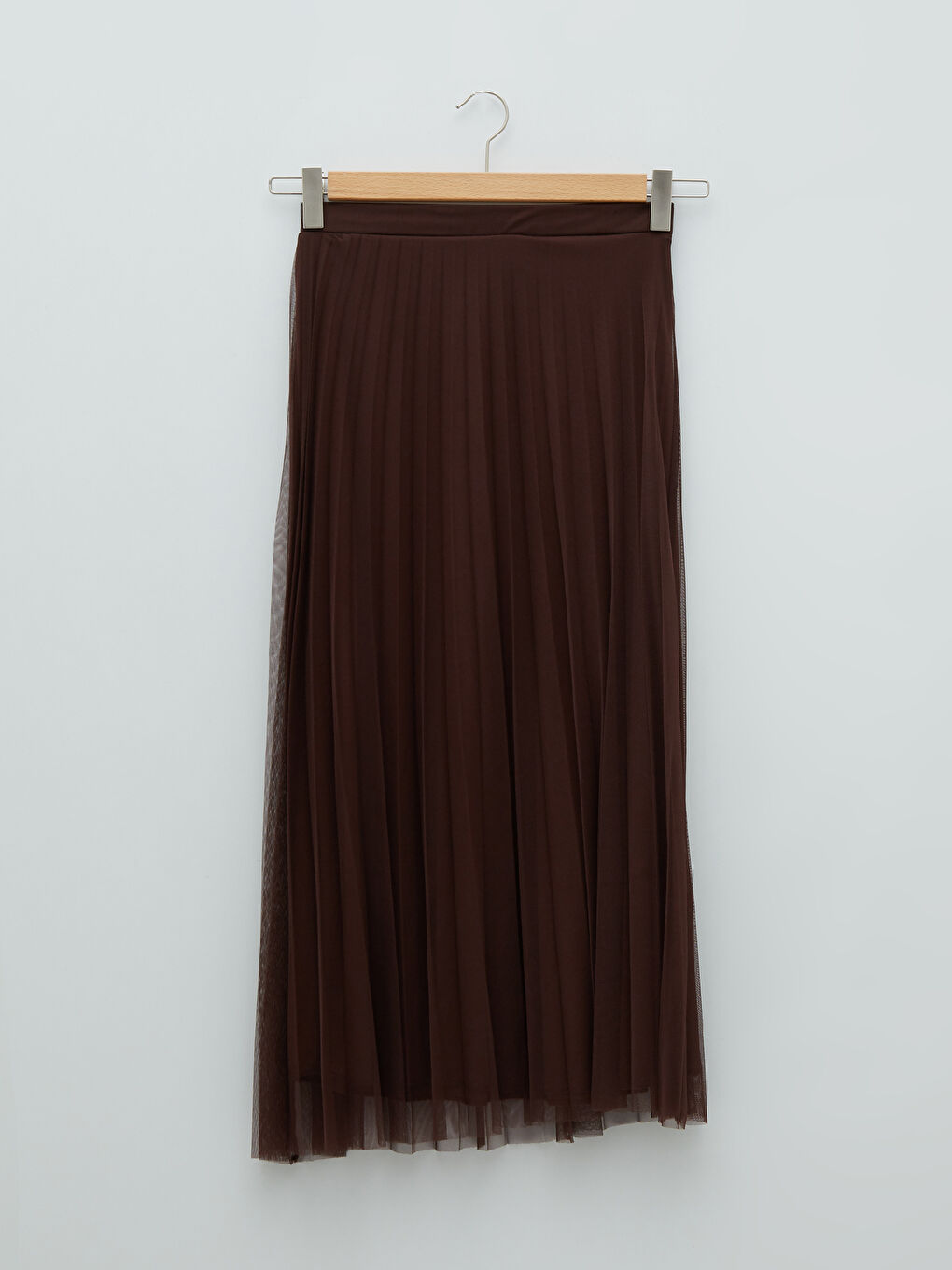 Kahverengi Kadın Beli Lastikli Düz Pileli Etek-4