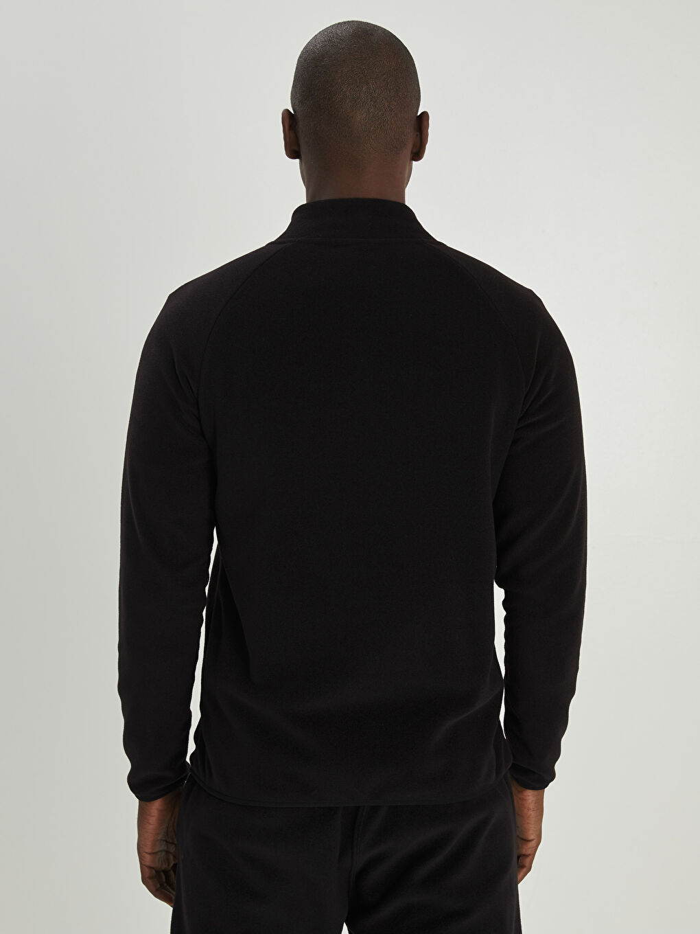 Siyah Standart Kalıp Dik Yaka Polar Erkek Spor Hırka-5