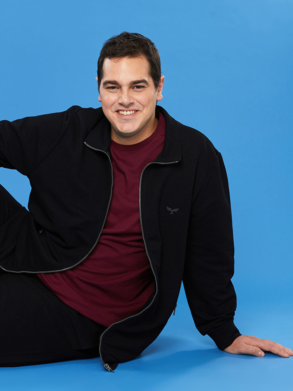 Siyah Büyük Beden Rahat Kalıp Dik Yaka Uzun Kollu Erkek Sweatshirt-1