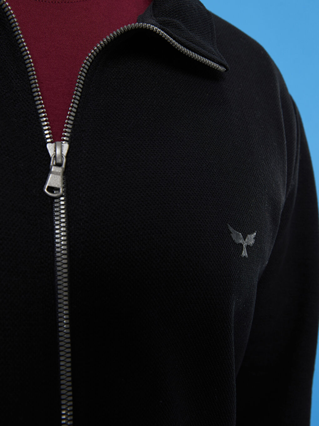 Siyah Büyük Beden Rahat Kalıp Dik Yaka Uzun Kollu Erkek Sweatshirt-4