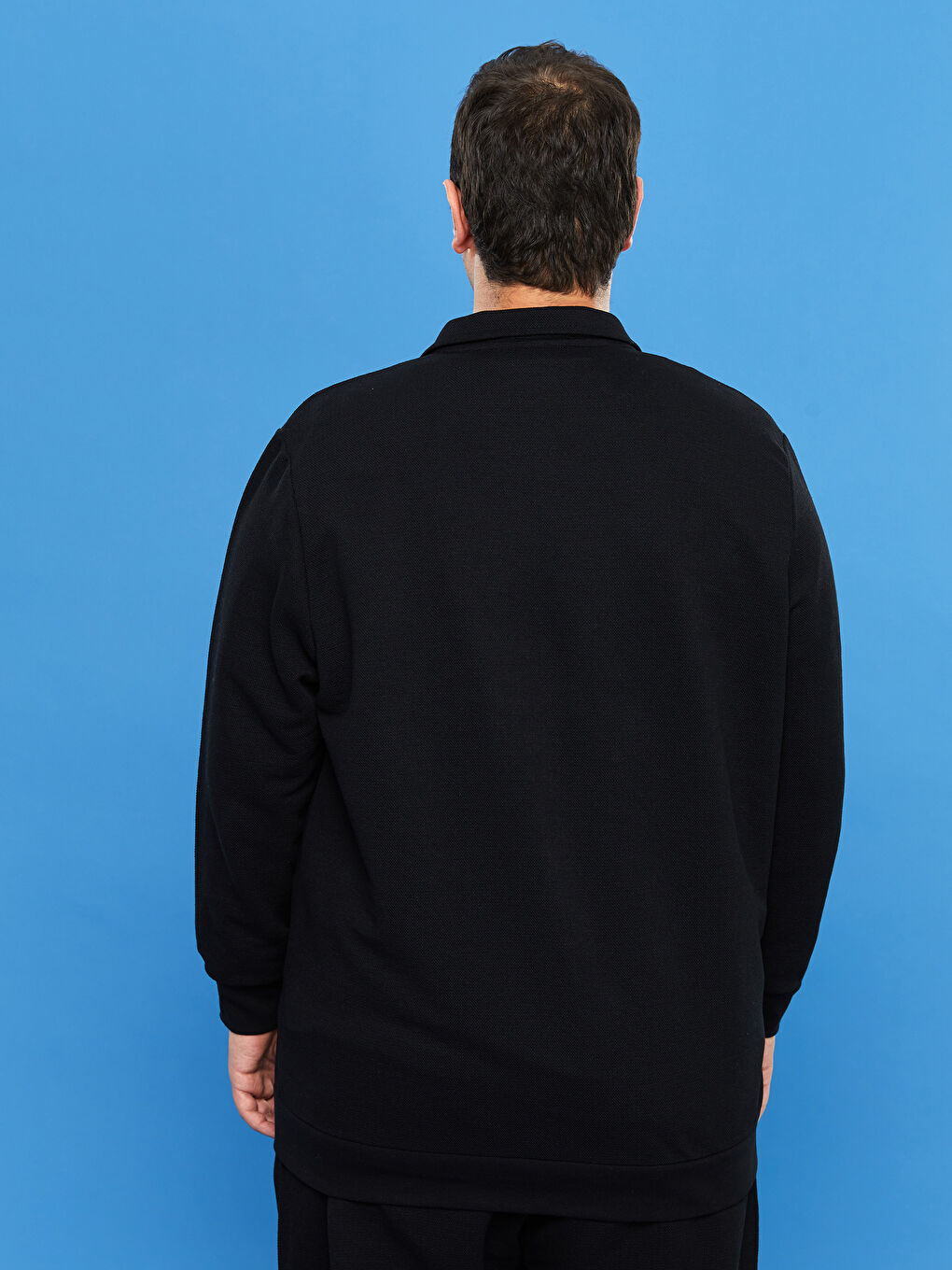 Siyah Büyük Beden Rahat Kalıp Dik Yaka Uzun Kollu Erkek Sweatshirt-5